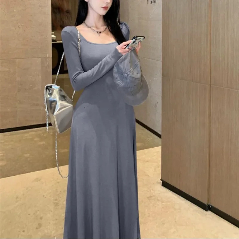 Elegant and graceful womens long sleeved knitted dress highend feeling for weight loss waist suitable autumn French dresses 241212