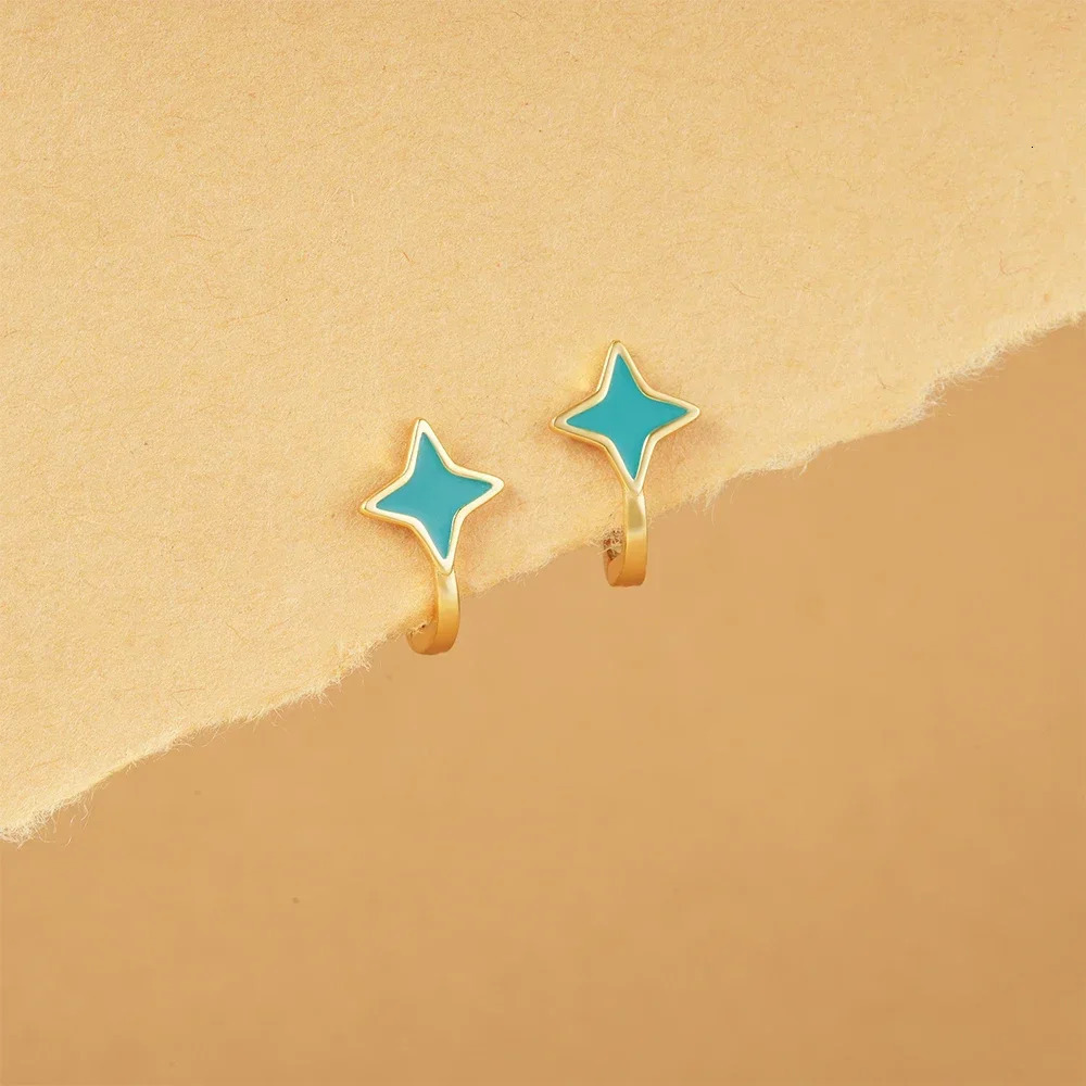 VAL 925 Sterling Silver Oil Dripping Star Stud Earring for Women Fashion Ear Buckles Earrings Students Birthday Party Jewelry 241214