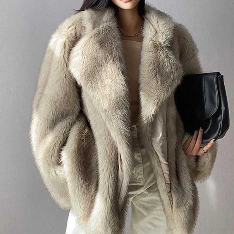 Artificial fur coat womens 2022 new winter warm cardigan Lambswool medium long lapel loose plush coat oversized teddy jacket X241214