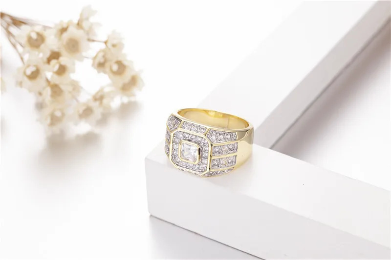 Vintage Real Solid 925 Sterling Silver 14k GOLD Rings for Men Wedding Jewelry Square 2ct Simulated Diamond Ring Gift 241214