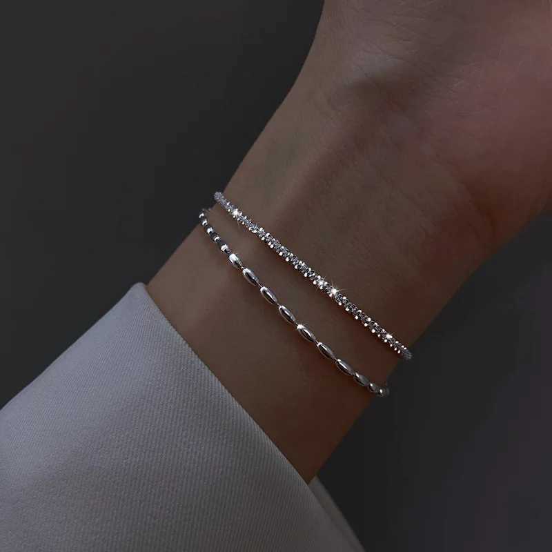 925 Sterling Silver Sparkling Bracelets for Women Fashion Korean Gypsophila Double Layered Adjustable Bracelet Party JewelryXJ241214