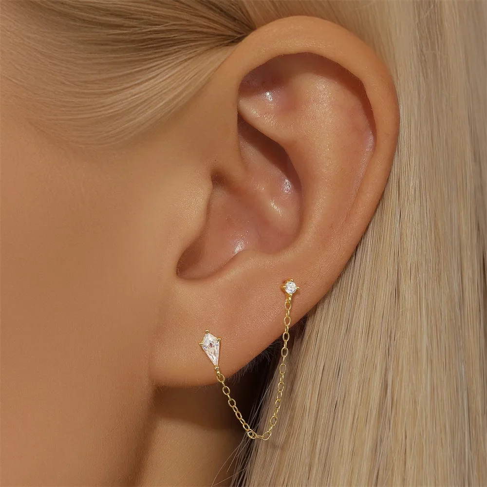 KO 925 Sterling Silver Earrings Women Kite tassel earrings/waterdrop zircon flat head thread piercing stud earrings jewels 241214