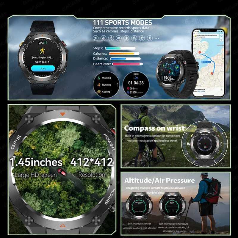 High Quality New Outdoor Military GPS Smart Watch for Men AMOLED Screen Heart Rate BT Call IP68 Waterproof Smart Watch 650mAh Battery O241213