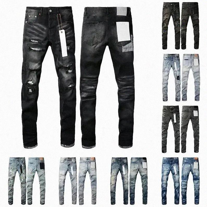 Designer Purple Jeans Brand Denim Mens Ripped Motorcycle Trousers Designers Denims Fashion Slim Fit Jeans Men Man Black High-end Quality Rock Hip Hop Pants Y2K03