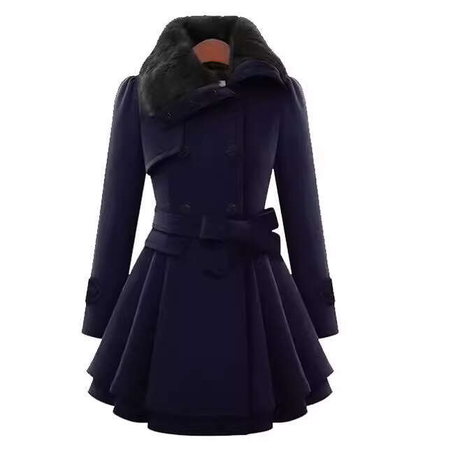 New European And American Slim Fit Long Double Breasted Woolen Coat Windbreaker Women's Fashionable Quality Classic