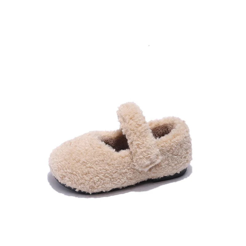 Autumn Winter Children Furry Shoes Fashion Warm Kids Princess Shoes Korean Style Shallow Girls Shoe Cover Toe Plush Flat Shoes 241213