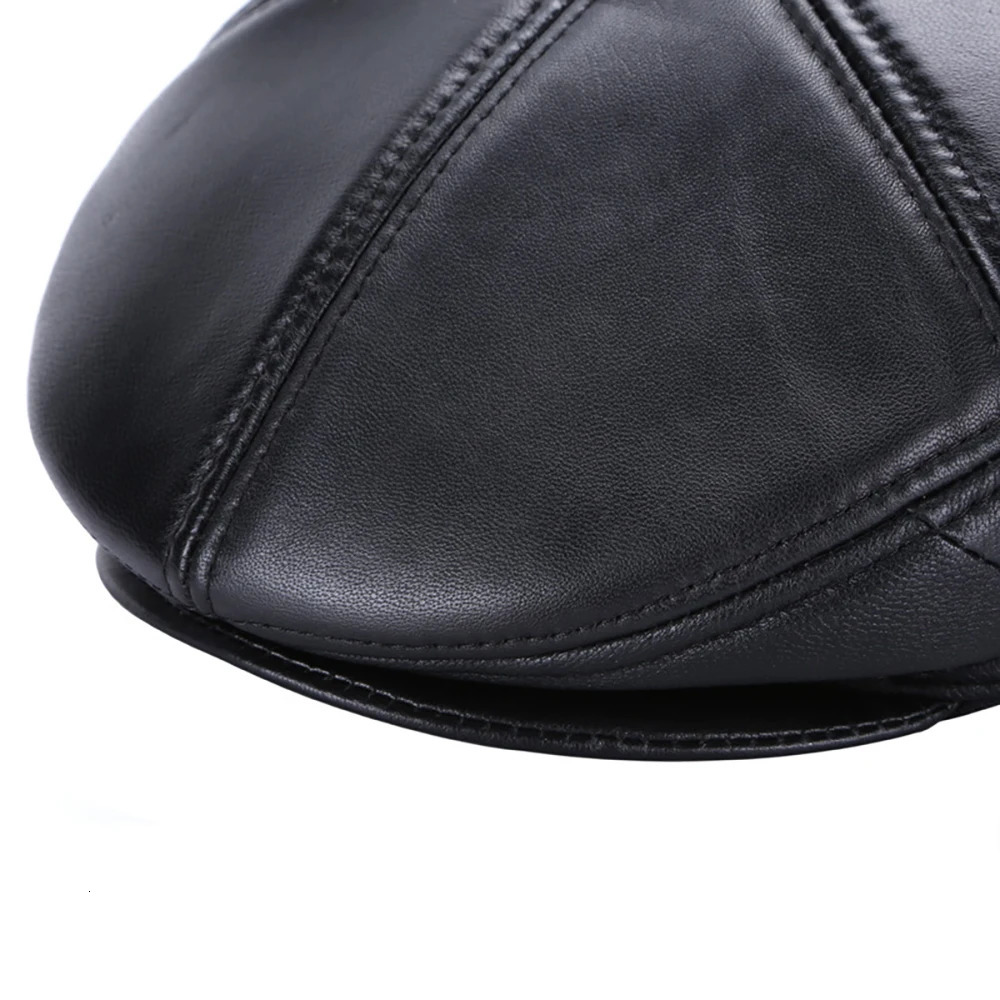 2024 selling genuine sheepskin leather beret mens black casual duckbill hat retro 100 winter warm flat 241210