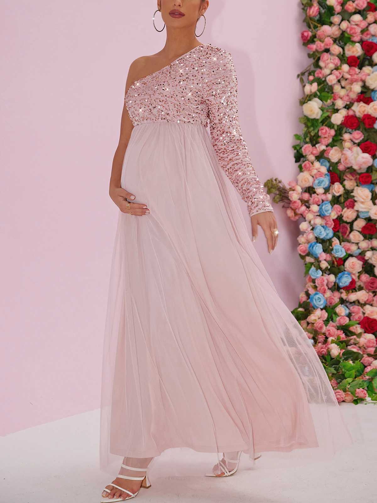 ItsRoya Glitter Velvet Sequin Materni Dresses One Shoulder Long Sleeves Evening Par Gowns Pregnant Photography Props DressXJ241213