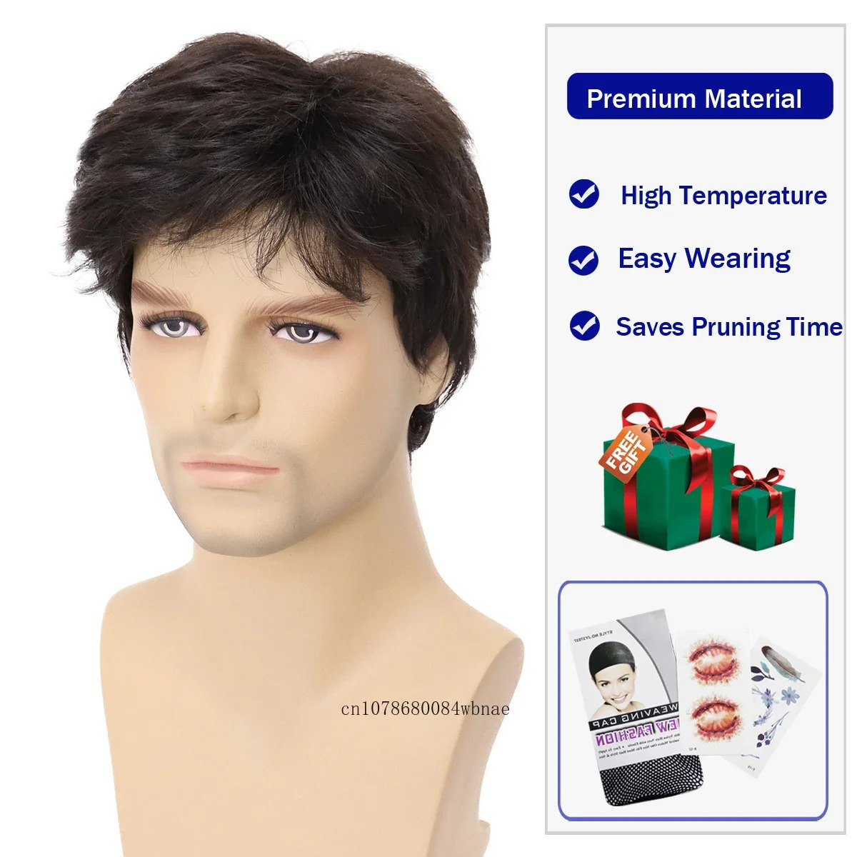 Mens Wig with Bangs Synthetic Hair Short Layered Wigs Natural Brown Handsome Male Wig Fathe Gifts Daily Party Use Heat Resistant 241213