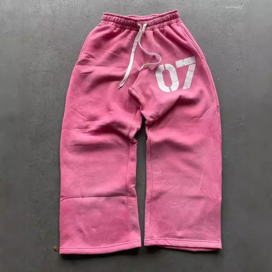 Fashion sports pants European and American retro letter printed elastic waist loose fit mens and womens trendy casual pants 241214