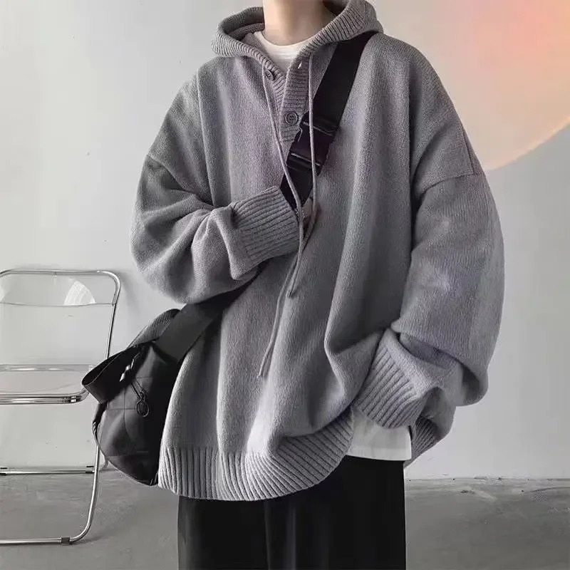 Mens Hooded Sweater Autumnwinter Vintage Idle Style Versatile Knitted Top Trendy Casual Wear 241213