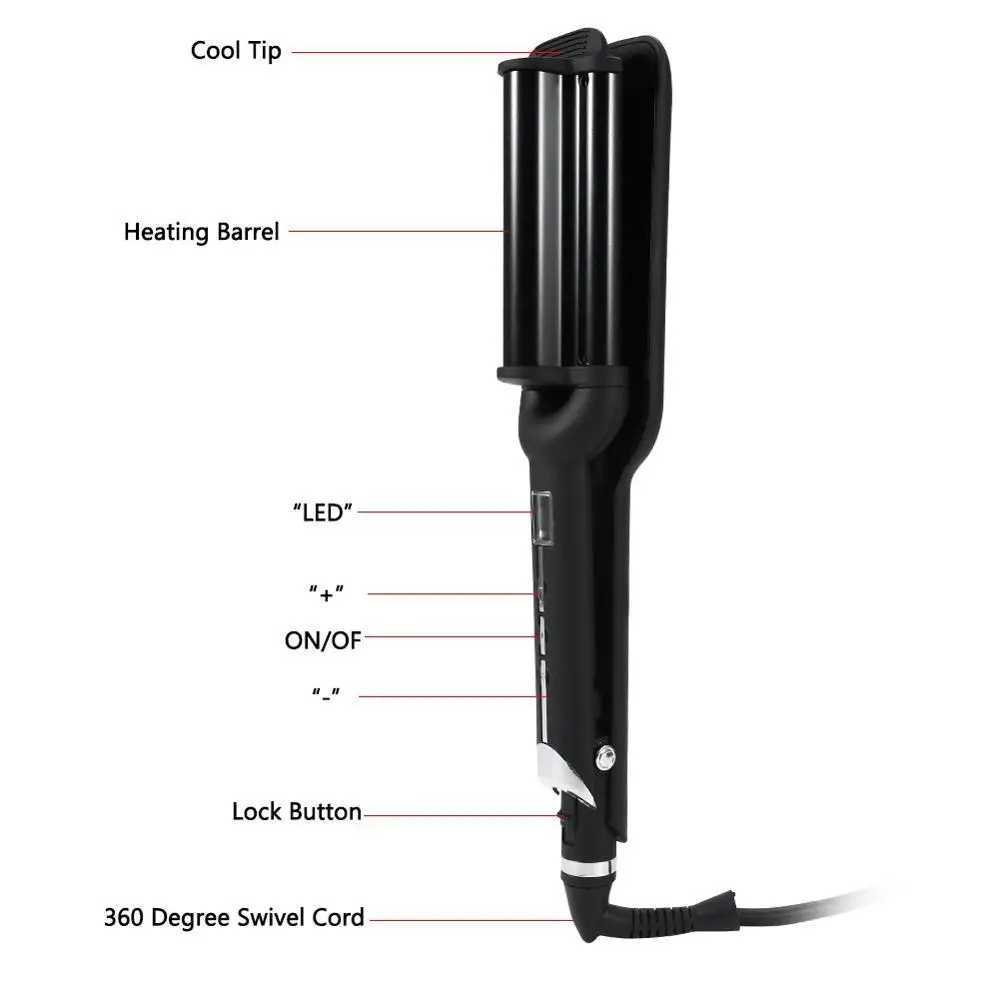 High quality three barrel wave curler wave spring ceramic curler iron Brazilian body wave big wave curler W241214