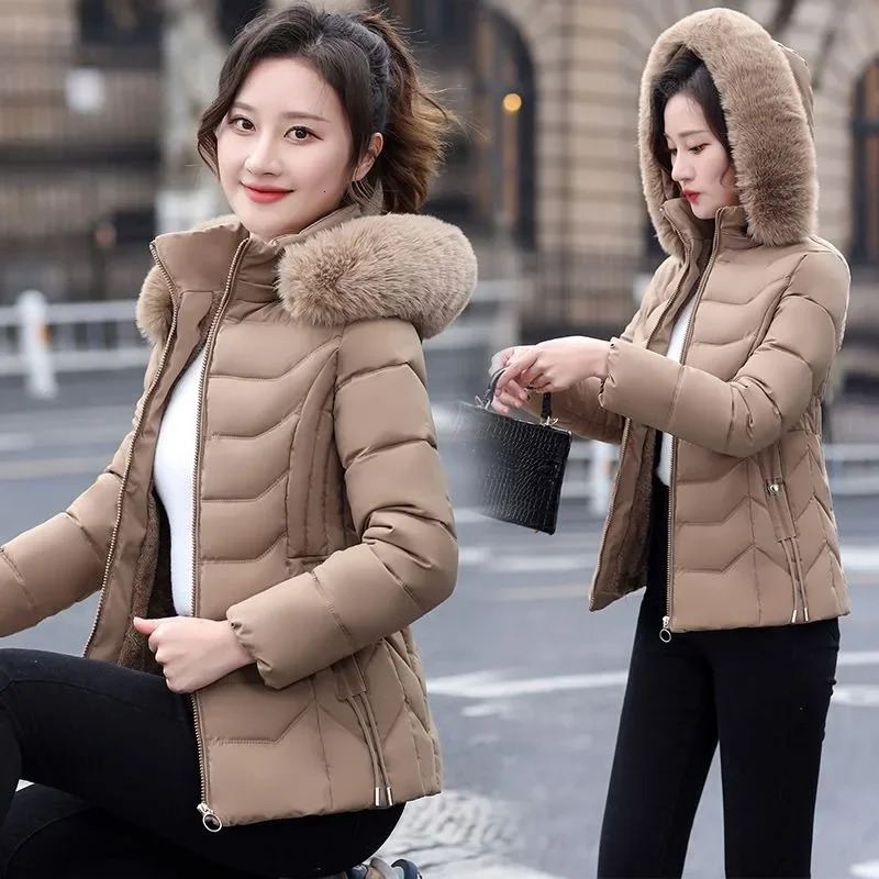 2024 winter jacket womens Parka fashion long coat wool lining hooded Parkas ultrathin with fur collar warm chiffon 241212