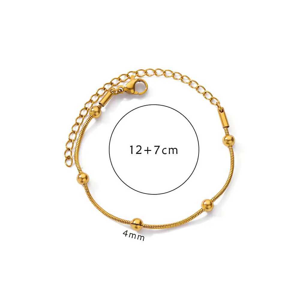 Stainl Steel Beaded Round Snake Chain Bracelets For Women Gold Color Geometric Bracelet Luxury Wedding Party Jewelry GiftXJ241214
