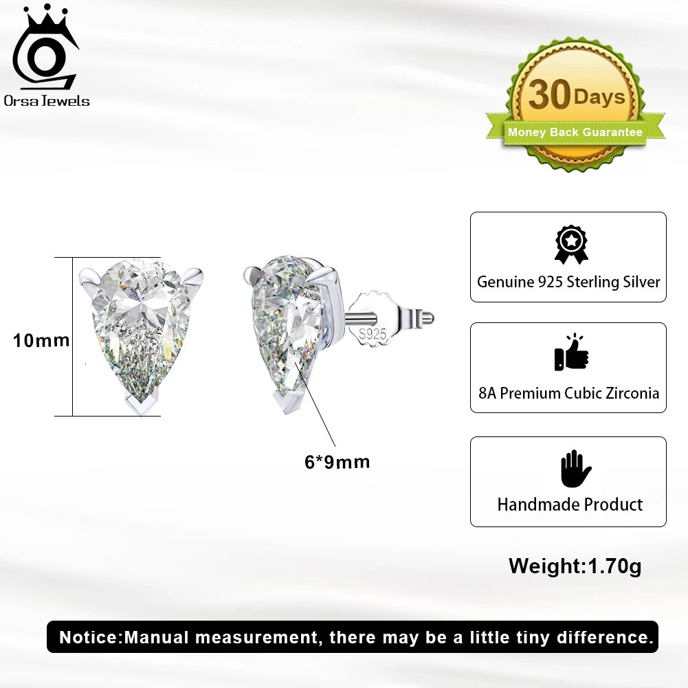 ORSA JEWELS 8A Clear Cubic Zirconia Stud Earrings 925 Sterling Silver Waterdrop Shaped Ear Stud CZ Mini Earrings Jewelry LZE02 241214