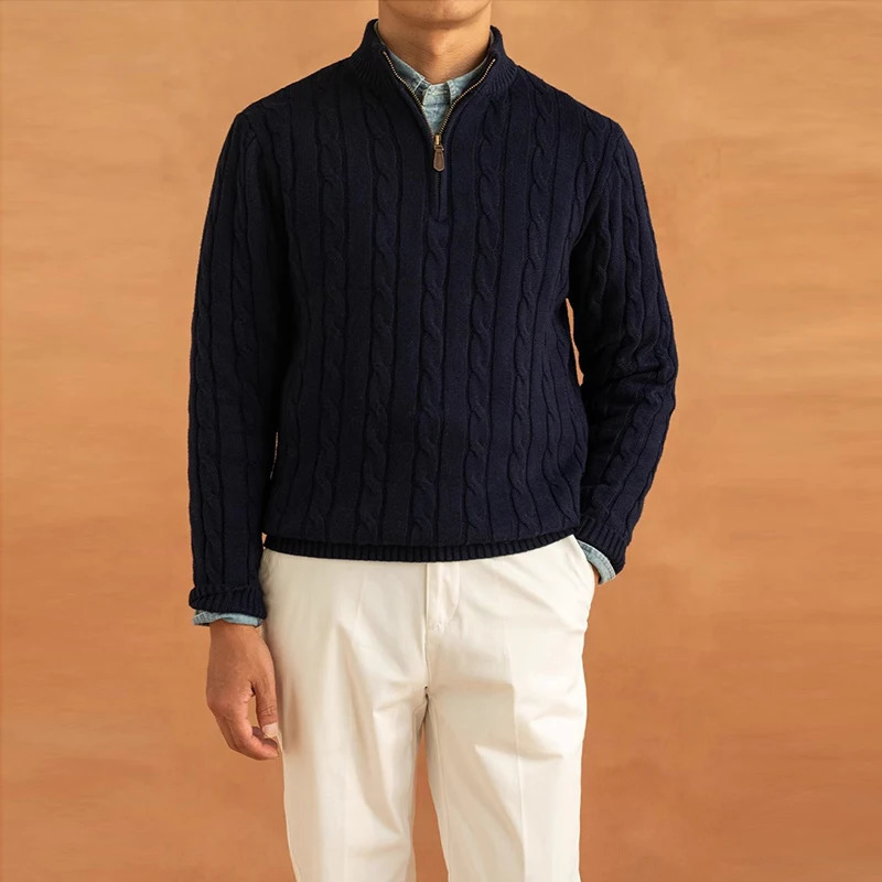 Mens Light y Turtleneck Jacquard Knit Zipper Pullover Leisure Vintage Solid Color Long Sleeve Sweater Korean Style Clothes 241209