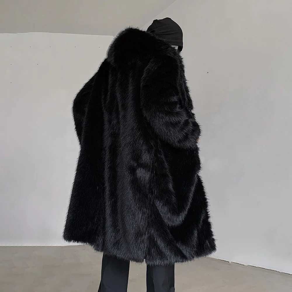 Mens Jacket Warm Furry Imitation Fur Coat Winter Fashion British Versatile Thick Medium Long Hooded Sweater Mens Clothing 2024 W241213