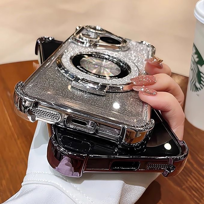 Luxury Four Corner Bling Glitter Clear Soft TPU Ring Stand Magnetic For Magsafe Wireless Cases For Samsung S22 S23 S24 S25 Ultra Plus A05 A05S A16 A06