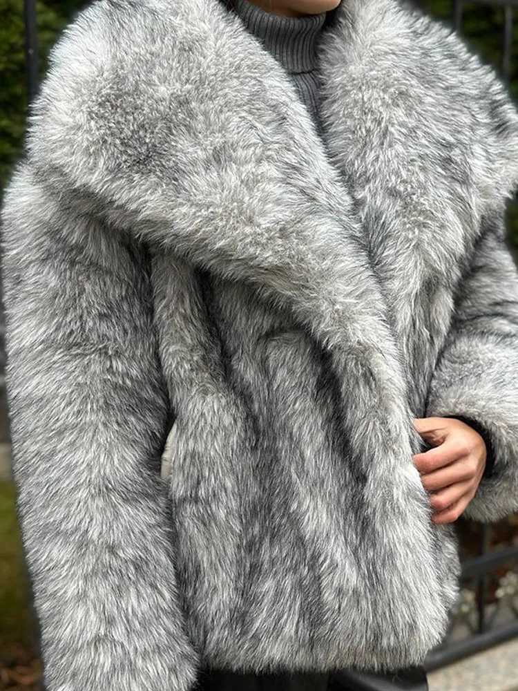 Luxury solid large collar fluffy faux fur coat for womens fashion long Slve oversized plush warm coat 2024 winter womens T-shirt X241214