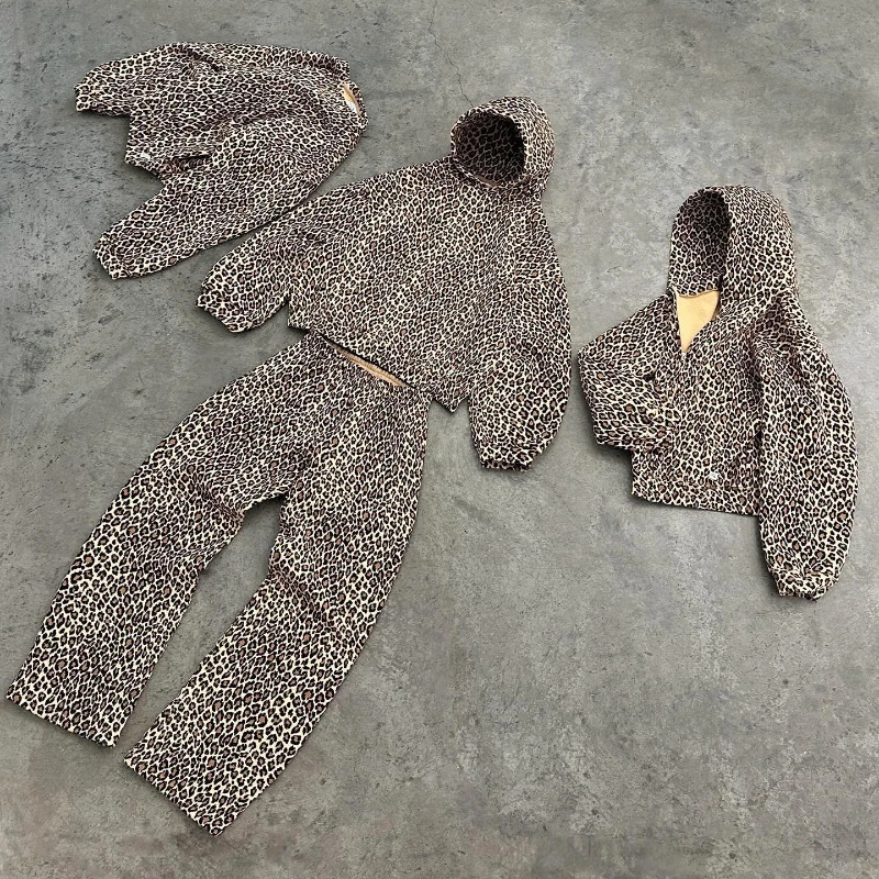 Y2K vintage Camouflage Hoodie Men Set Python Men Women Harajuku sweatshirt Fashion Leopard Pattern American High Street Clothing 241214
