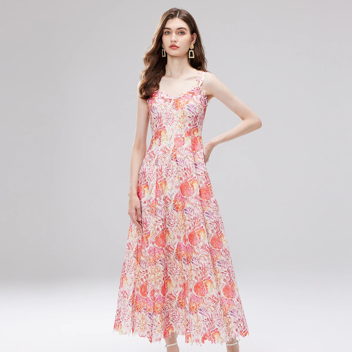 New Summer Casual Dresses AQuality Summer Sundress Holiday Flower Lace Embroidery Prom Evening Dress Women Sexy Backless A Line Long Wedding Dresses P