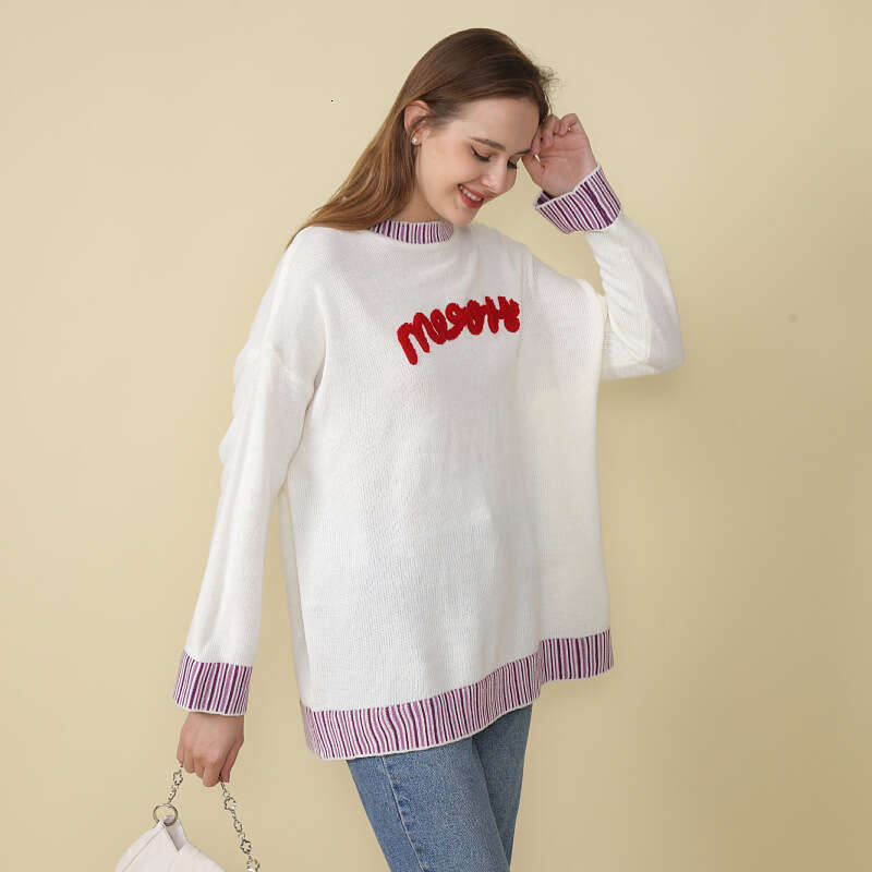 European and American Christmas New Knitted Women's Loose Long Sleeve Letter Embroidered Sweet Beauty Style Sweater