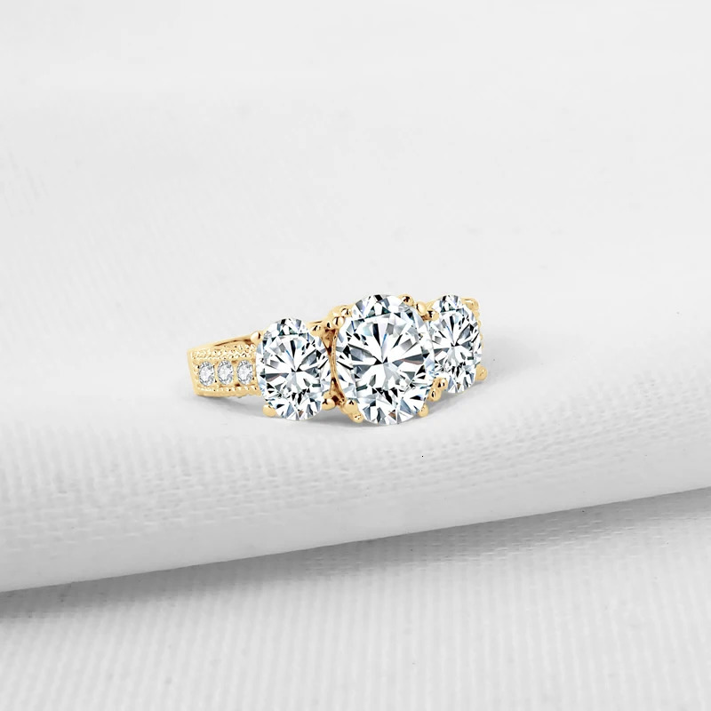 Lnngy Certified 20ct Oval Cut Three Stone Ring 10K Solid Gold Rings for Lovers Bridal Wedding Jewelry 241213