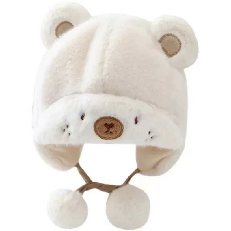Baby Soft Plush Warm Hat Winter Baby Boys and Girls Cute Bear Fluffy Fur Warm Bean Hat Outdoor Thick Ear Protective Hat W241213