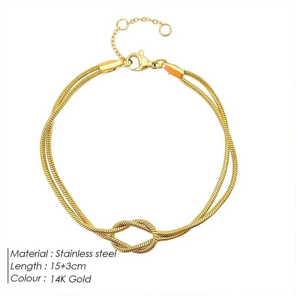 New Stainl Steel Letter A-Z Handmade Knot Bracelets for Women Men Couple Gold Color Dainty Snake Chain Charm Jewelry GiftXJ241214
