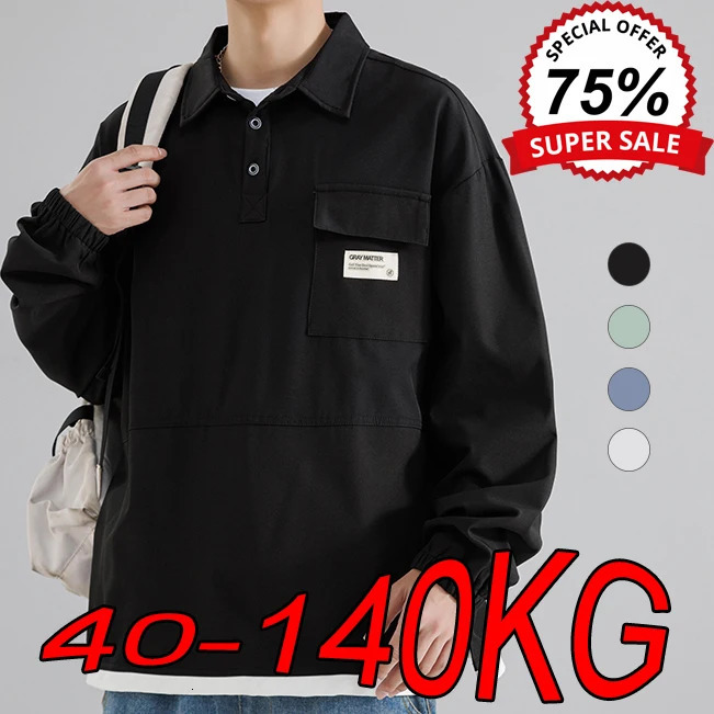 6XL 7XL 8XL Mens POLO Shirts Autumn Japanese Longsleeved Bottoming Large Size Lapel Sports Casual Polo Sweatshirts 241213