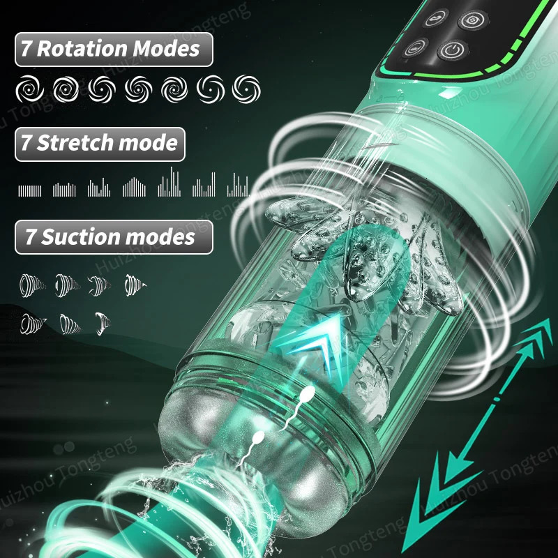 IPX7 LED Automatic Male Masturbator Cup 7 Sucking Rotating Licking Thusting Modes Stroker Blowjob Sex Toys For Men 241213