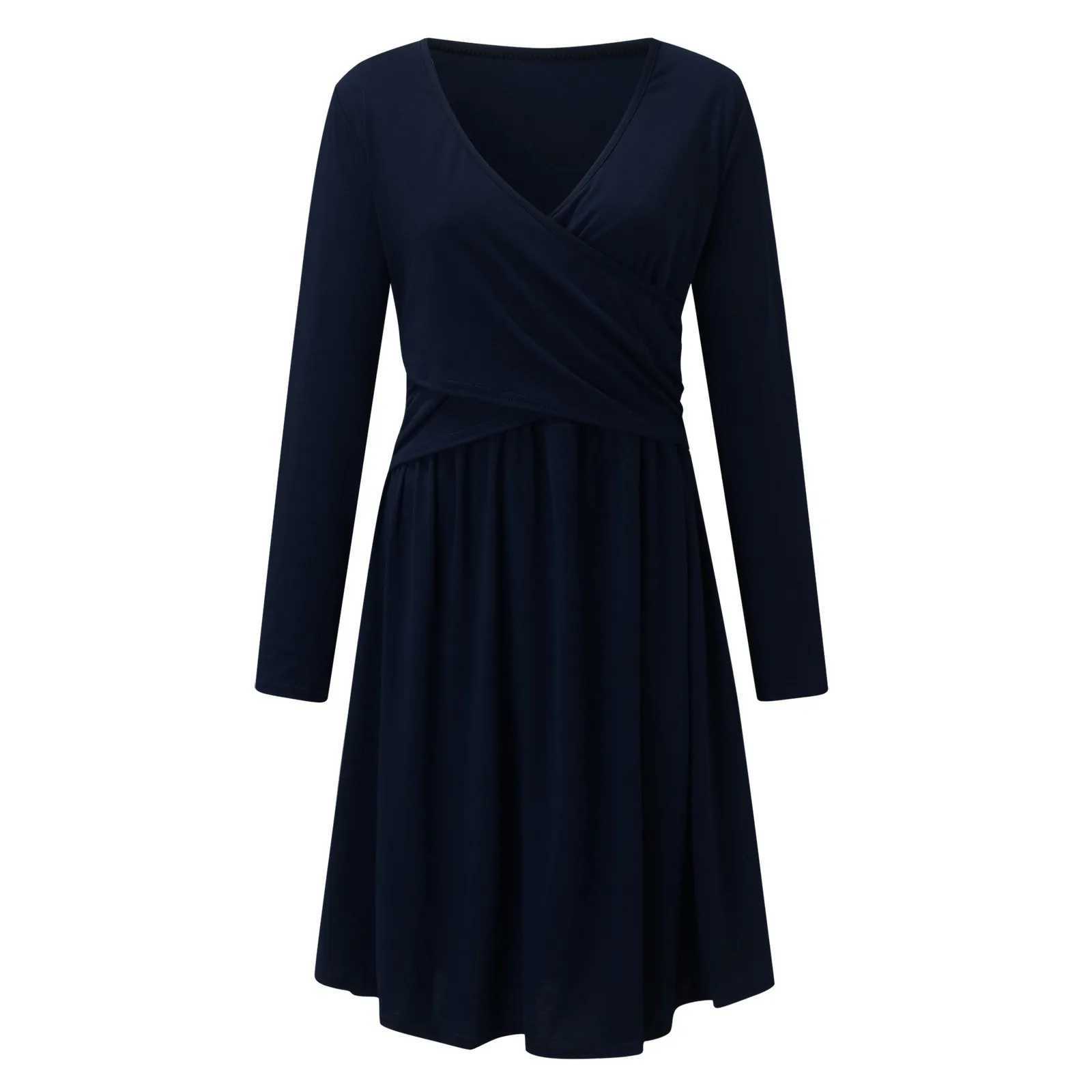 Pregnant Breastfeeding Dress With Pocket Casual Solid Color V-Neck Long Sleeve For Breastfeeding Dress Pregnancy Dress VestidosXJ241213