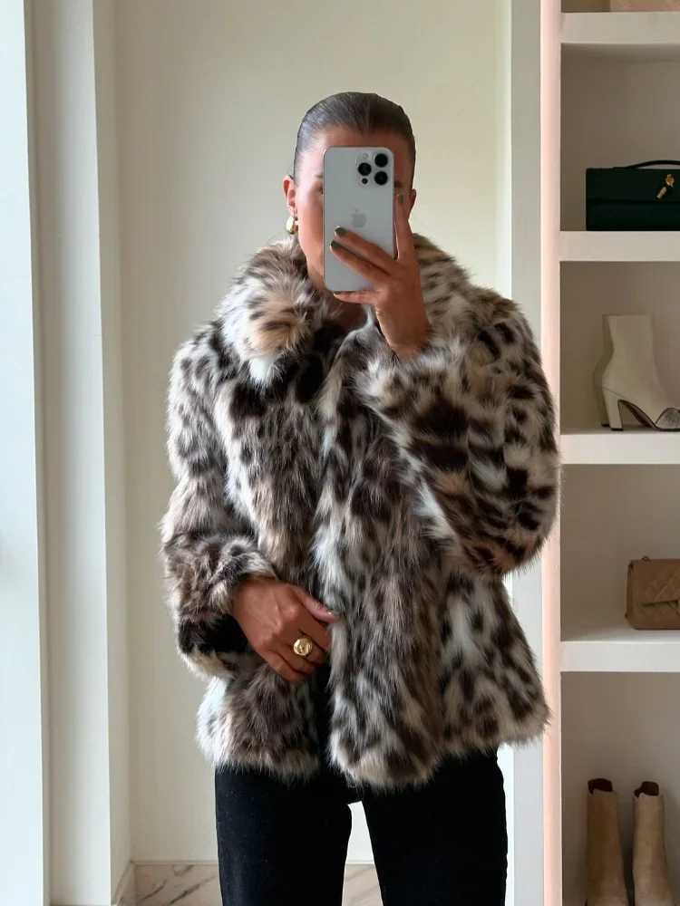 Womens Leopard Printed Lapel Faux Fur Coat Fashion Thicken Oversized Long Slve Warm Plush Jacket Winter Lady Strtwear 2024 X241214