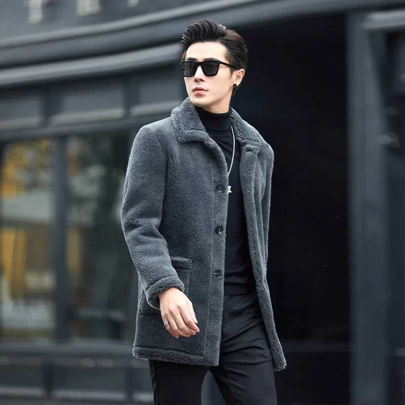 2024 Mens Winter New Authentic Wool Coat Mens Loose Genuine Fur Jacket Mens Business Casual Collar Coat F447 W241213