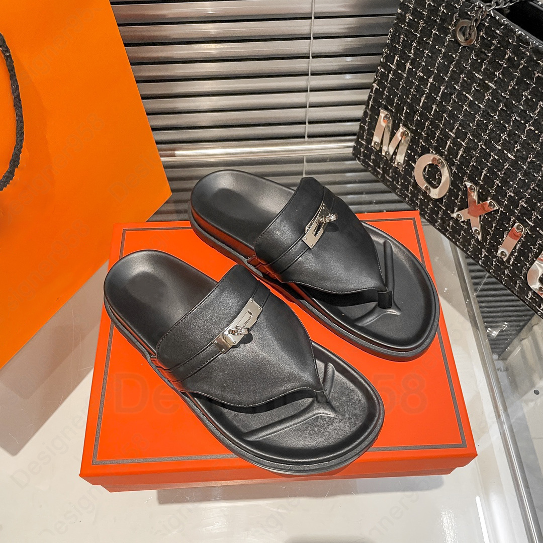 Designer Womens Sandals Leather Slippers Metal buckle Mens Flip Flops Sandal Luxury Platform Classic Beach Summer Shoes Size 35-45 Slides