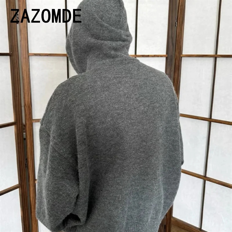 ZAZOMDE Men Autumn Buttons Hooded Sweater Tops Mens Oversize Loose Knitted Male Solid Color Warm Knitwear Hoody 241213