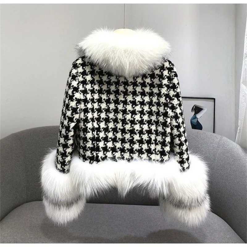 2022 Autumn Winter Womens New Hound Big Fur Collar Imitation Fur Coat Womens Warm Short Slim fit Fur Leather Jacket X241214