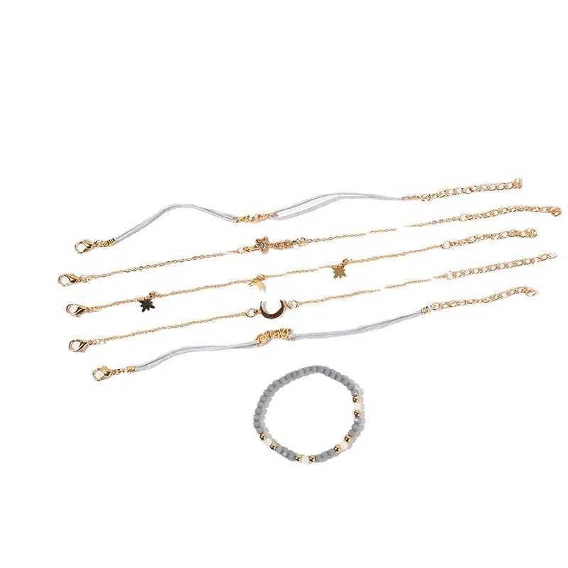 Kirykle 6pcs/set Boho Beach Jewelry for Women Star Moon Personality Pendant Bracelet Beaded Grey Beaded Hanork Party Girl GiftXJ241214