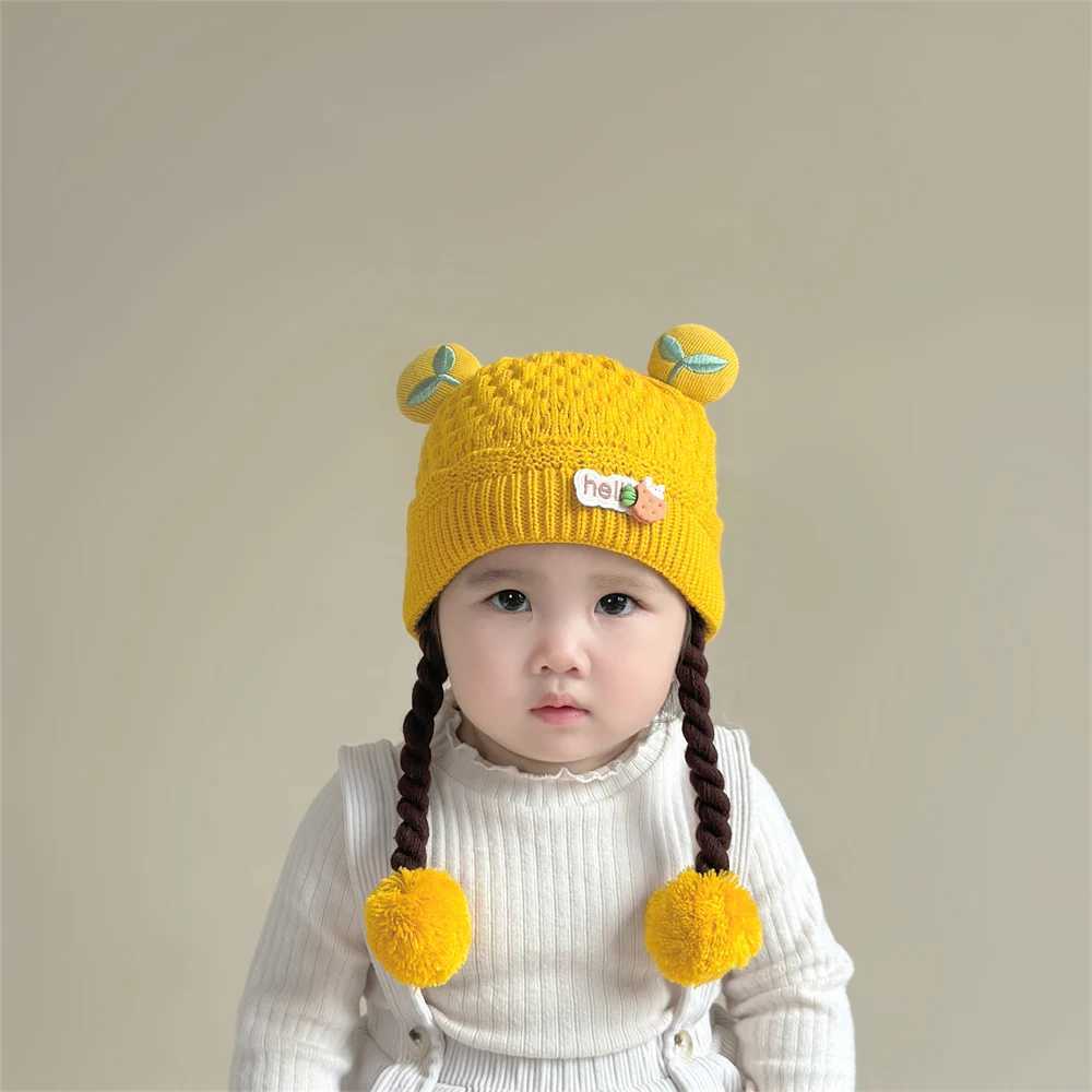 Baby Ear Protection Hat Autumn and Winter Baby Warmth Thickened Knitted Cute Braided Hat for Children Boys and Girls Pullover W241213