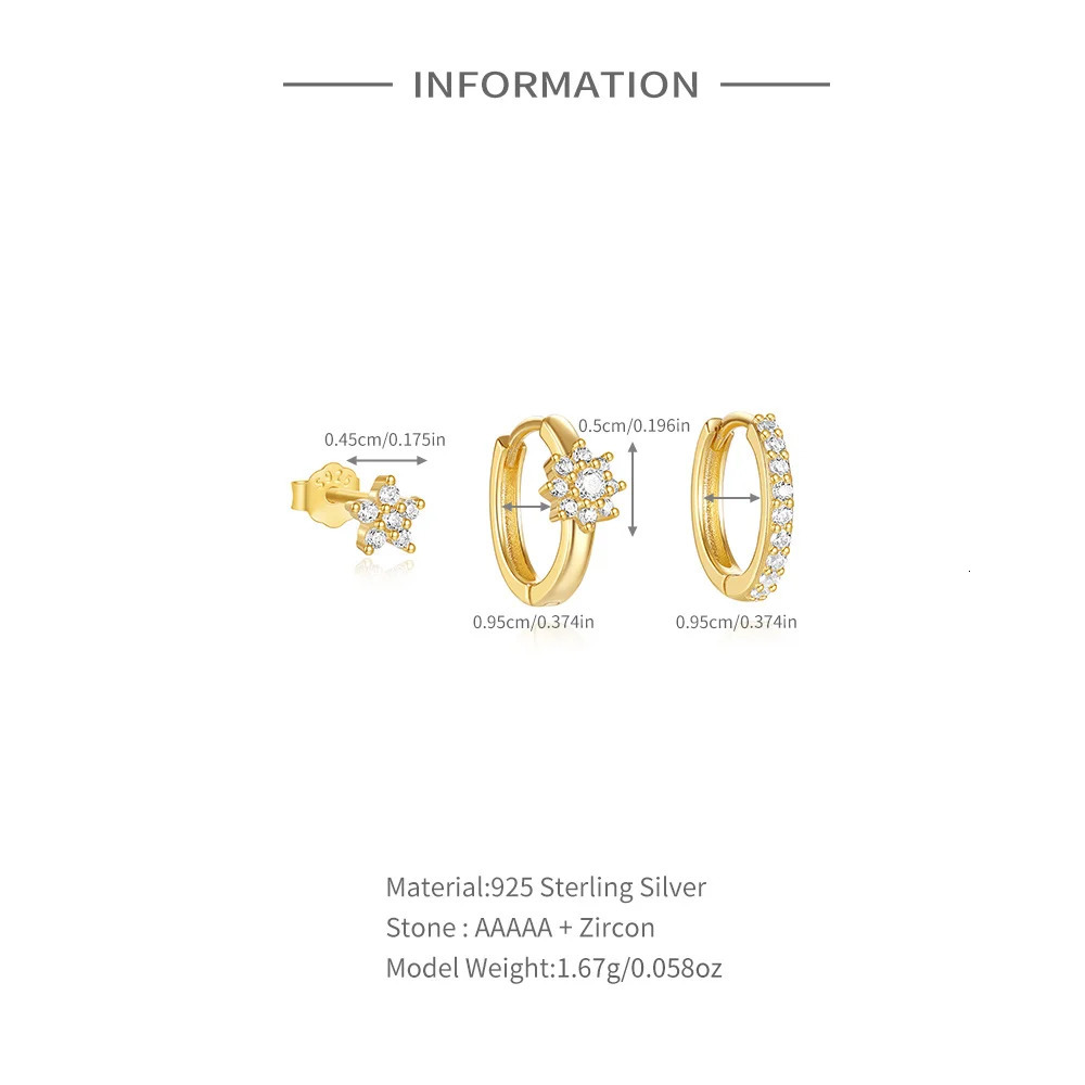 CANNER 3/4pcs/set 925 Sterling Silver Clear Zircon Simple Star Moon Flower Stud Earrings for Women Jewelry Gifts Pendientes 241214