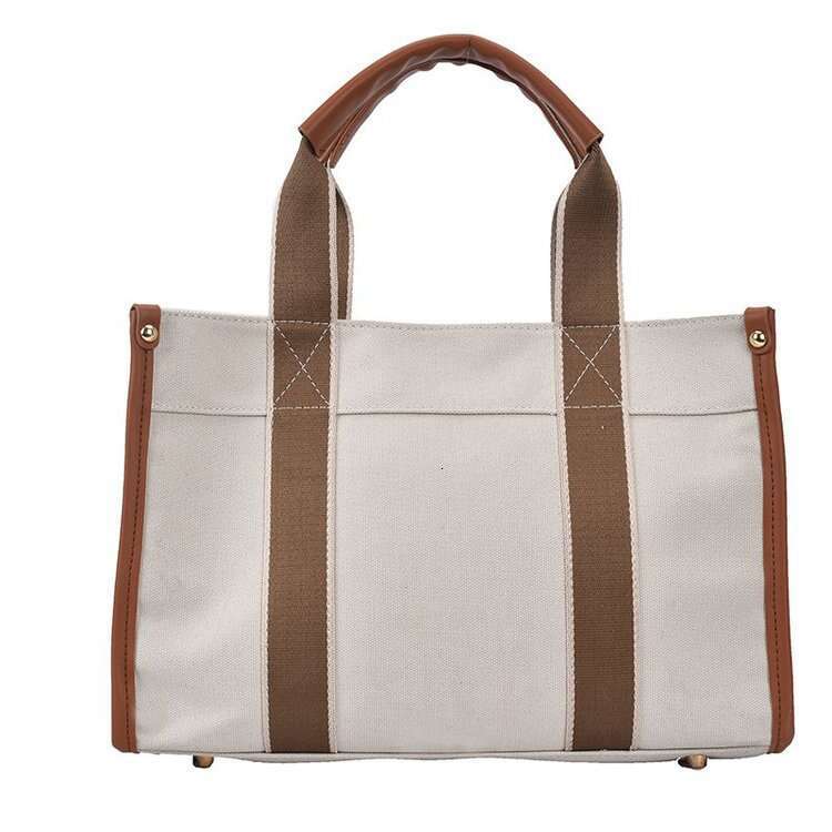 Minimalist Canvas Tote Bag, Women's New Korean Style Trendy Handbag, Contrasting Color Commuting Shoulder Crossbody Bag