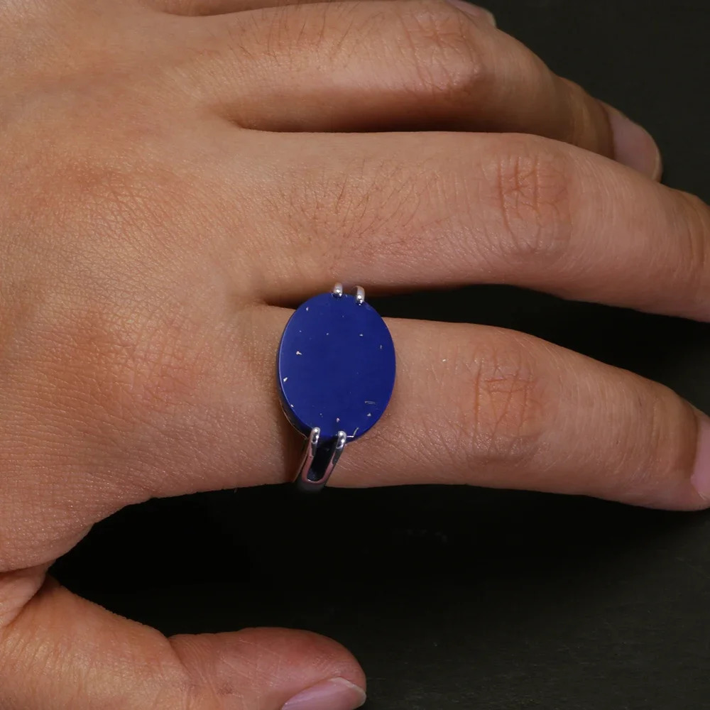 Real Pure 925 Sterling Silver Turkish Ring for Men and Women Prong Setting Black Agate Lapis Lazuli Malachite Jewelry 241214