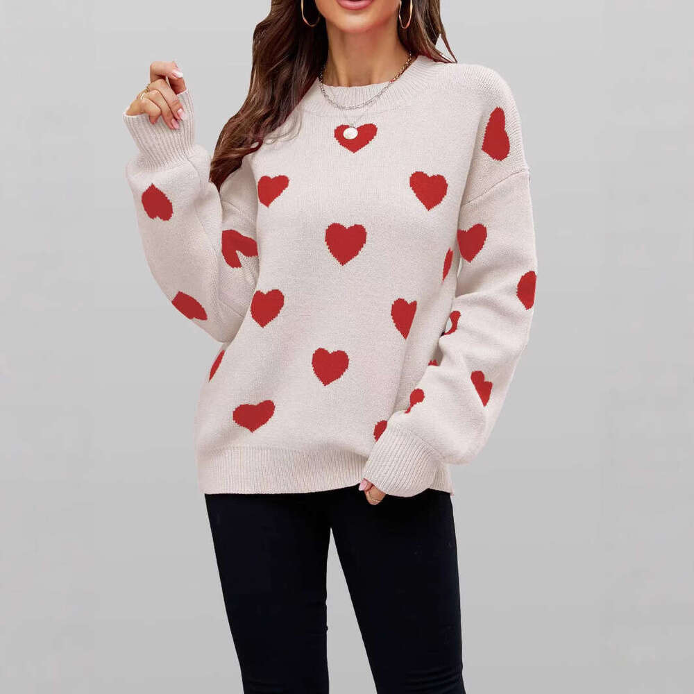 2025 European and American Valentine's Day love pullover women's knitted versatile casual loose sweater for women