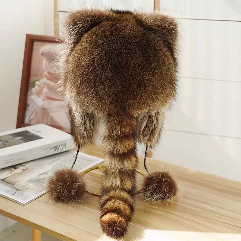 Little Raccoon Ear Protection Hat American Raccoon Hairy Thunder Peak Tyrant Hat Boys and Girls Winter Warm Str Hat W241213