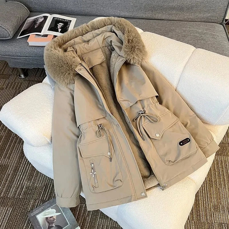Winter Parkas jacket womens Korean style loose hooded thick warm casual cotton lined coat top 241212