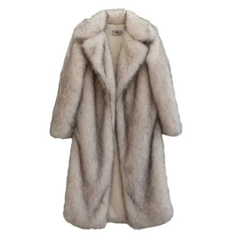 Long faux fur coat mens autumn and winter mens jacket mens clothing thick coat warm hooded jacket W241213