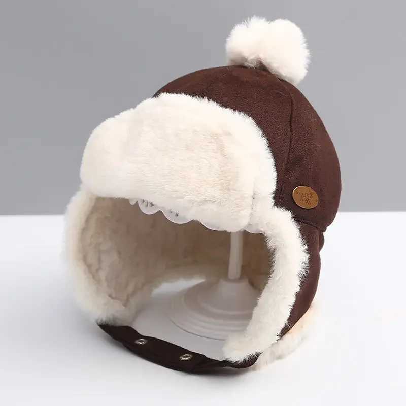 Artificial fur baby winter hat suitable for girls boys skiing baby hats baby hats with earmuffs fluffy lining childrens Beanie 1-3Y W241213