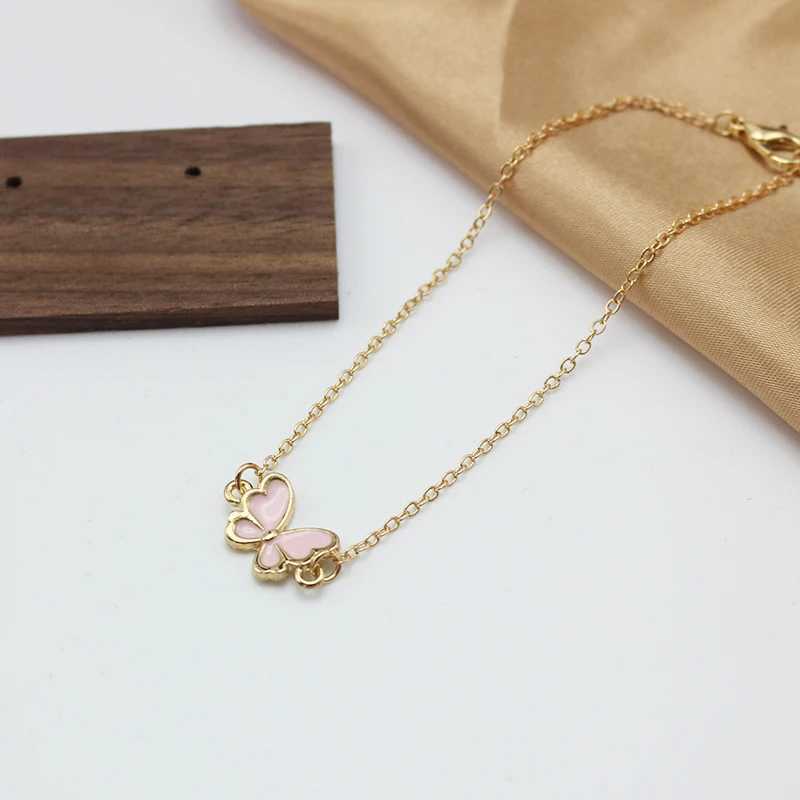 New Trend Pink Butterfly Bracelet For Women Simple Girls Sweet Tiny Charm Minimalism Enamel Pulsera Jewelry Birtay GiftXJ241214