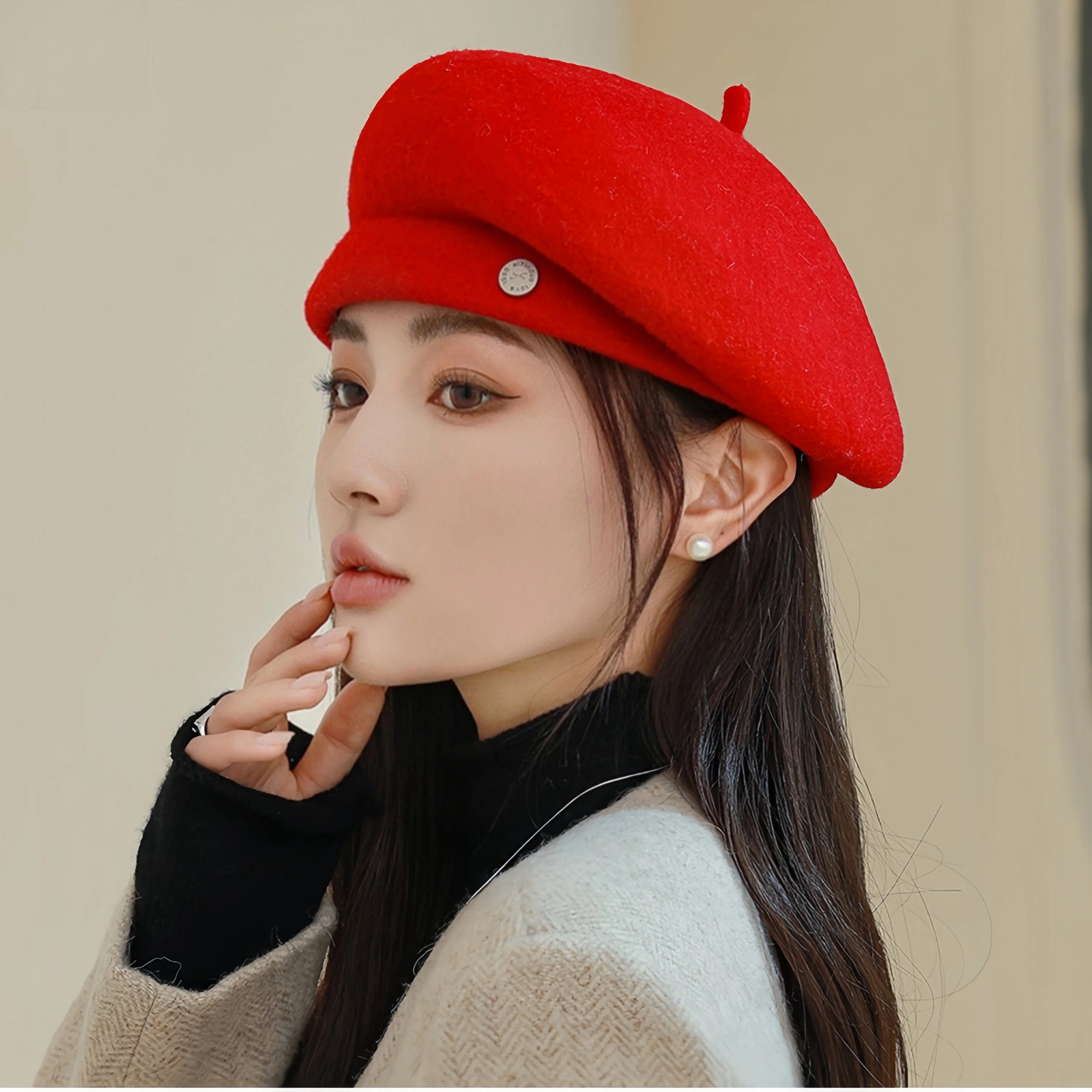 Perfect solid wool felt fabric Beanies beret retro pography fancy hat makeup fashion modern women 241210