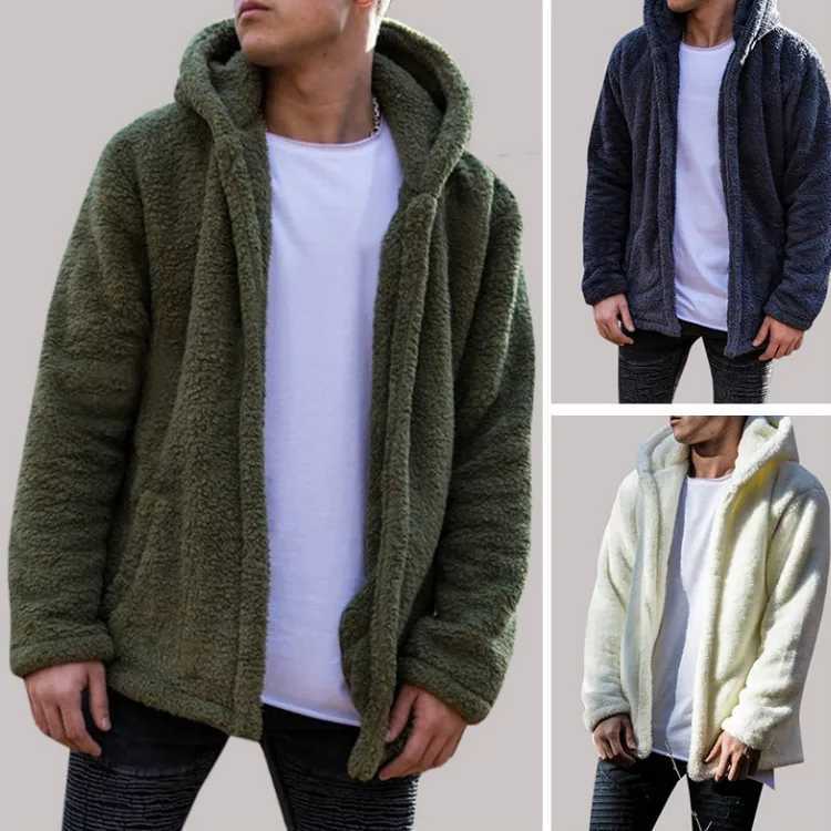 Mens winter casual solid color hooded jacket European and American large coat warm jacket W241213